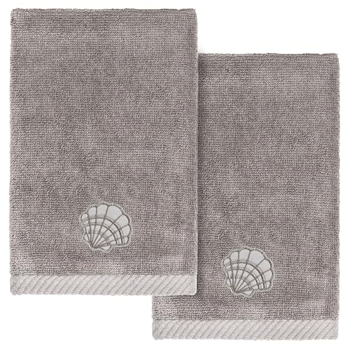 Seaside 2-Piece Fingertip Towel Set, Lustrous Seashell Design, Luxurious Turkish Cotton, Absorbent & Stylish, Chic Bathroom Accessory, 2 Fingertip Towels, Charcoal - color: Charcoal, size: 2 Pcs Fingertip Towel