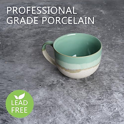 Bosmarlin Ceramic Jumbo Coffee Mug Set of 2, 23 Oz, Large Mug Soup Bowls with Handles, Dishwasher and Microwave Safe (Mint Green) - color: Mint Green
