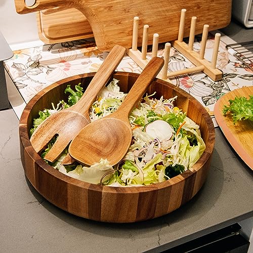 Acacia Wood Salad Servers, 10-inch Wooden Utensils for Cooking and Kitchen - Set of 2