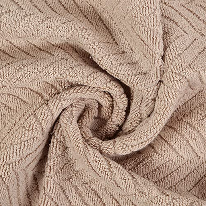 YiLUOMO Khaki Hand Towel 100% Cotton Ultra Soft Absorbent Terry Striped Weave Hand Towel Set for Bathroom 13" X 29", 2 Pack - color: Khaki