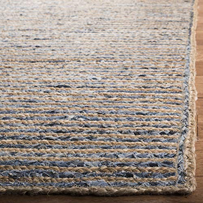 SAFAVIEH Cape Cod Collection Area Rug - 6' x 9', Natural & Blue, Handmade Flat Weave Jute, Ideal for High Traffic Areas in Living Room, Bedroom (CAP250A) - size: 6' x 9' (Rectangular)