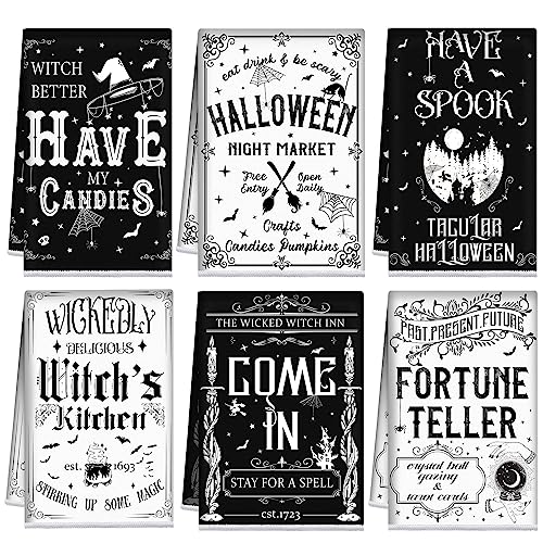 Ganeen 6 Pcs Halloween Kitchen Towel Set Witch Horror Proverbial Dishtowel Spooky Ghost Hand Towel for Home Tea Kitchen Cooking Baking Bath - color: Exquisite