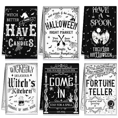 Ganeen 6 Pcs Halloween Kitchen Towel Set Witch Horror Proverbial Dishtowel Spooky Ghost Hand Towel for Home Tea Kitchen Cooking Baking Bath - color: Exquisite