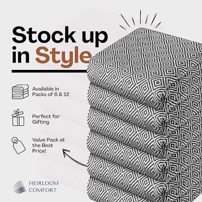 Black Cloth Napkins Set of 6, 16x16 Inch, Diamond Weave, 100% Cotton, Soft, Durable, Reusable Table Linen for Family Dinners, Halloween, Wedding, Events & Everyday Dining - color: Black, size: 16" x 16" (Set of 6)