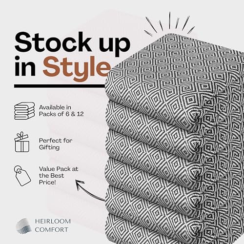 Black Cloth Napkins Set of 12, 16x16 Inch, Diamond Weave, 100% Cotton, Soft, Durable, Reusable Table Linen for Family Dinners, Halloween, Wedding, Events & Everyday Dining - color: Black, size: 16" x 16" (Set of 12)