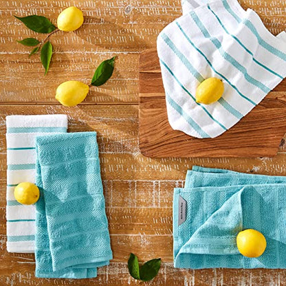 KitchenAid Albany Kitchen Towel 4-Pack Set, Aqua/White, 16"x26" - color: Aqua, size: 16"x26"