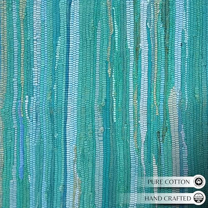 Ramanta Home Hand Woven Cotton Chindi Rag Rug 2'x3' - Teal | Recycled Reversible Rug, Boho Farmhouse - Living Room, Kitchen, Entryway- 24"x36" - color: Teal, size: 2 x 3 feet