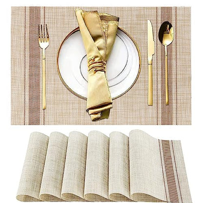 WUBAYI Placemats, Set of 6 Table Mats Heat Resistant Stain Resistant Non-Slip Woven Vinyl Insulation Placemats, Washable Durable Elegant Table Mats for Kitchen Dinning Restaurant(Beige Coffee) - color: Beige Coffee