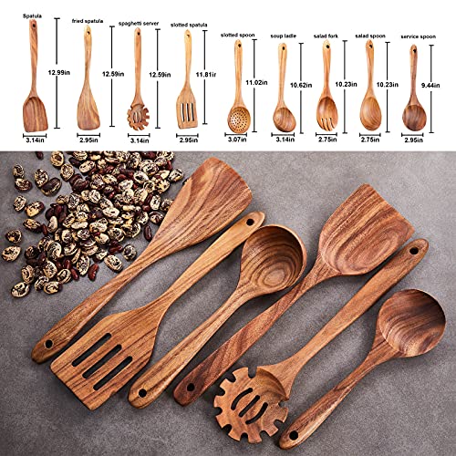 Wooden Kitchen Utensils Set,GUDAMAYE 9 PCE Natural Teak Wooden Spoons For Non-stick Pan for Cooking, - size: 9 PCS
