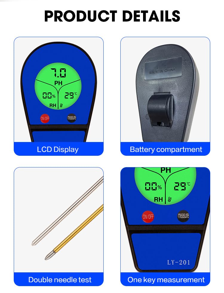 3-in-1 Digital Soil Tester, High Precision Soil pH Meter with LED Backlight, Soil Moisture & Temperature Detector, Fast Reading Soil Test Meter for Indoor Outdoor Garden Lawn Farm Plant Care