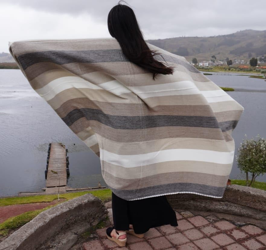 Alpaca Wool Throw Blanket, Natural Beige Striped, 65 x 48 | Cozy, Ultra-Soft, Naturally Warm, Lightweight & Breathable, Non-Itchy - color: Natural Beige Striped, size: Throw (48" x 65")