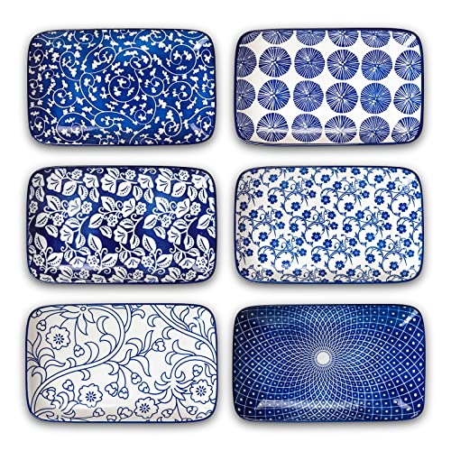 Selamica Ceramic 9.5 Inch Large Rectangular Salad Plates, Dinner Plates, Pasta Dessert Plates Serving Platters and Trays for Appetizer, Sushi, Fruit, Set of 6, Vintage Blue - color: Vintage Blue, size: 9.5 Inch