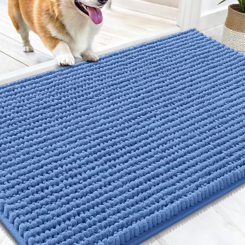 OLANLY Dog Door Mat for Muddy Paws 30x20, Extra Absorbent Chenille Mud Mat | Cornflower Blue, Absorbs Moisture and Dirt, Non-Slip Machine Washable Doormat, Quick-Dry Indoor Entryway Floor Mat for Dogs - color: Cornflower Blue, size: 30" X 20"