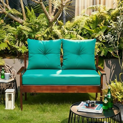 ARTPLAN Loveseat Patio Deep Seat Cushions 46"x24"x5" Bench Pad,Lake Blue | High-density foam fill, solution-dyed UV water repellent fabric, zipper removable cover fits patio swing & bench furniture - color: Aqua
