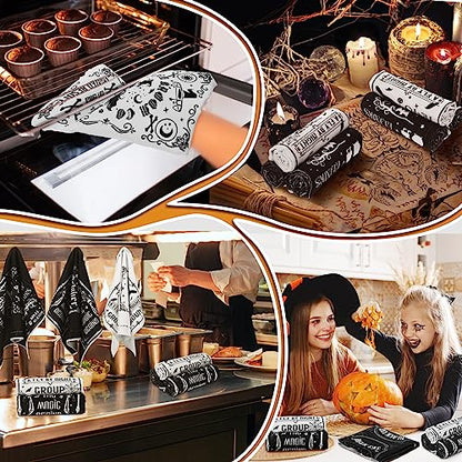 Ganeen 6 Pcs Halloween Kitchen Towels The Undead Gothic Art Dishtowels Set Halloween Skull Tea Skull Gifts Tarot Hand Towels for Cooking Baking Home Kitchen - color: Traditional