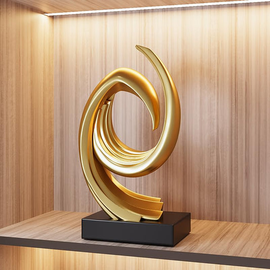 Golden Wave Resin Origami Statue Modern Abstract Home Decoration Emphasizes Abstract Office Desk Carving Table Family Bedroom Living Room Garden Office Golden Stripe Decoration (C) - color: C