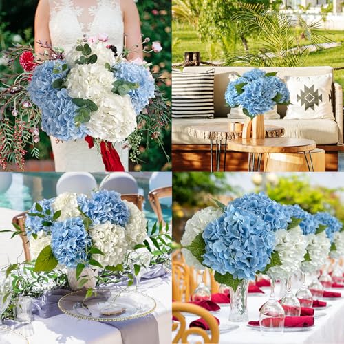 ZYTUYO 3 PCS Light Blue Artificial Hydrangea Fake Flowers 21'' Latex Lifelike Real Touch Large Bouquet Head with Long Stems Leaves for Centerpieces Party Home Wedding Silk Xmas Floral Decor | Lifelike Real Touch Latex Hydrangeas, for Home Decor, Outdoor W