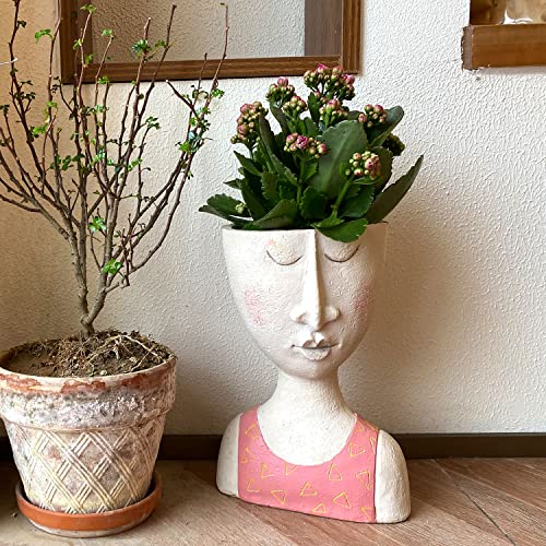Face Planters Pots Head Planter Large Flower Pots with Drainage Hole Closed Eyes Female Planters for Indoor Outdoor Plants Cactus Succulent Pots Lovely Gifts for Friends Girls