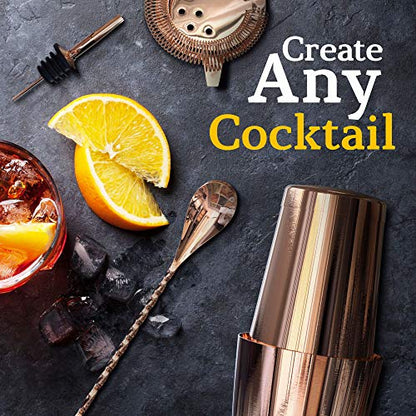 Highball & Chaser Bartender Kit with Black Bamboo Stand Beautiful Cocktail Shaker Set and Bar Tools Stainless Steel Boston Shaker Bartender Kit with Stand (Antique Copper) - color: Antique Copper