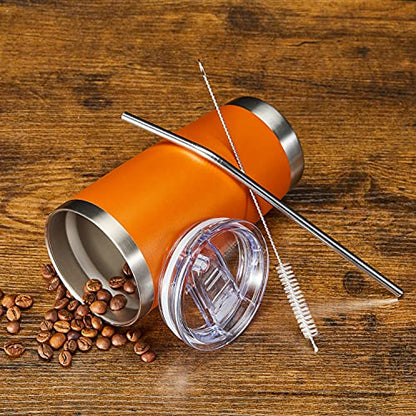 COMOOO 20oz Tumbler Bulk Double Wall Vacuum Insulated Travel Mug, Stainless Steel Tumbler with Lid and Straw Durable Powder Coated Insulated Coffee Cup for Cold & Hot Drinks (Orange, 4 pack - color: Orange