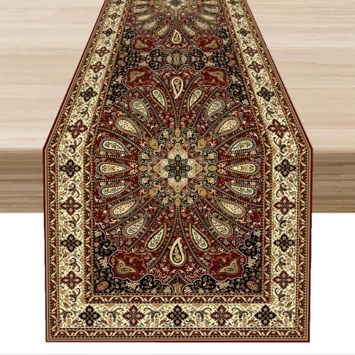 Bohemia Table Runner, Vintage Red Traditional Ethnic Textures Vintage Old Boho Pattern Country Farmhouse Kitchen Dinning Table Runner for Indoor Outdoor Home Wedding Party Holiday Decor,13x36 Inch - color: Bohemia-7, size: 13"W x 36"L