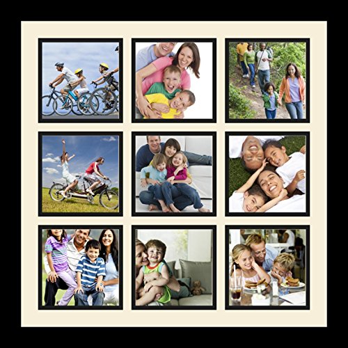 ArtToFrames Collage Photo Frame Single Mat with 9-5x5 Openings with Satin Black Frame and Blue Jay mat. - color: 9 - 5x5 - (2148), size: Blue Jay