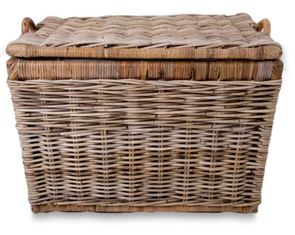 The Basket Lady Lift-Off Lid Wicker Storage Basket, L, Serene Grey | Outside: 24.5" L x 18" W x 17.5" H | Inside: 21.5"L x 15.5"W x 14"H - Handcrafted by artisans from natural rattan - color: Serene Grey, size: Large