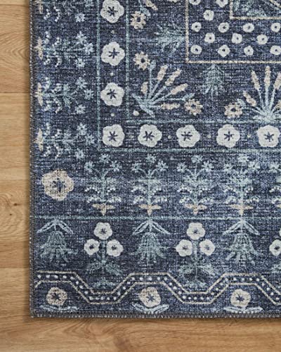 Loloi Rifle Paper Co Maison Rosette Blue 2'-6" x 7'-6" Runner Rug | MAO-03 Printed Approx. 3x8 Hallway Entryway Kitchen, Whimsical, Runner Rug - color: Rosette Blue, size: 2'6" x 7'6" (Rectangular)