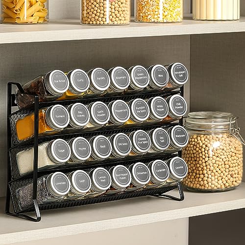 AOZITA Spice Rack Organizer with 28 Empty Spice Jars with Silver Lids, Funnel, Labels - Seasoning Organizer for Countertop, Cabinet, Kitchen, Pantry - color: Silver