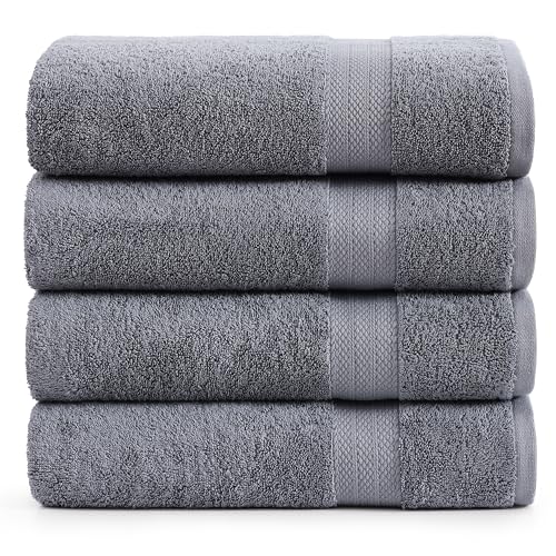 LANE LINEN Towel Set Quick Dry 100% Cotton 4 Piece Soft - Cool Grey | Cotton Towels For Bathroom - Ring-Spun Durability, Ring-Spun Cotton, Terry Weave Comfort, Long-Lasting Comfort - color: 01: Cool Grey, size: 4 Piece Bath Towels