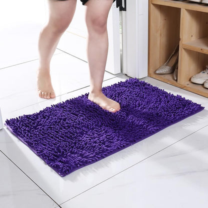 Chenille Bath Rug Non Slip Quick Dry Shag Solid Mat for Bathroom Tub, Machine Washable, Blue Purple,16"×24" - color: Blue Purple, size: 1'4" x 2' (Rectangular)