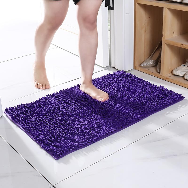 Chenille Bath Rug Non Slip Quick Dry Shag Solid Mat for Bathroom Tub, Machine Washable, Blue Purple,18"×28" - color: Blue Purple, size: 1'6" x 2'4" (Rectangular)