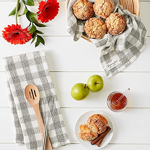 DII Washed Waffle Weave Collection, Dishtowel Set, 18x28, Dove Gray Check, 2 Piece - color: Dove Gray Check