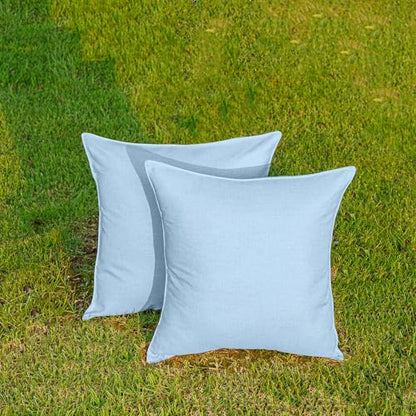 NiNi ALL Outdoor Waterproof Throw Pillow Covers Set of 2 Decorative Farmhouse Garden Pillowcase Solid Cushion Cases for Patio Tent Couch 18x18 inch Light Blue | Faux Linen Decorative Solid Throw Pillow Covers Farmhouse for Garden Furniture Tent Balcony Co