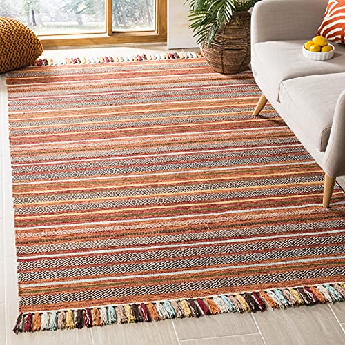 SAFAVIEH Montauk Collection Accent Rug - 3' x 5', Rust & Multi, Handmade Boho Stripe Fringe Cotton, Ideal for High Traffic Areas in Entryway, Living Room, Bedroom (MTK901D) - color: Rust/Multi, size: 3' x 5' (Rectangular)