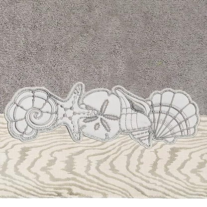 Seaside 4-Piece Luxury Towel Set, Sparkling Seashell Applique, Plush Turkish Cotton, Durable & Quick Dry, Nautical Bath Ensemble, 2 Bath 2 Hand Towels, Charcoal - color: Charcoal, size: 2 Pcs Bath 2 Pcs Hand Towel