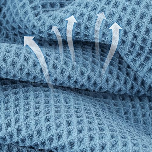 Microfiber Waffle Bath Towels, 4 Pieces, Soft, Absorbent, Fast Drying, Lint Free 430 GSM (27''x55''/68.58 cm x139.7 cm) - color: Blue