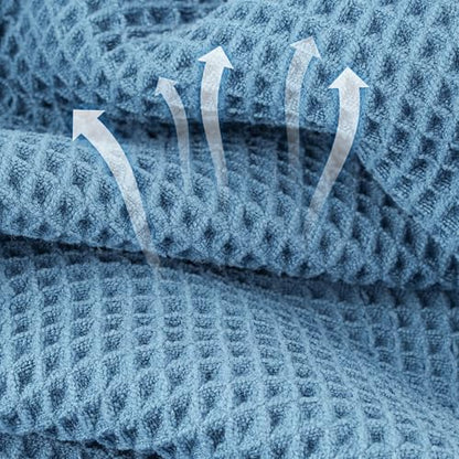 Microfiber Waffle Bath Towels, 4 Pieces, Soft, Absorbent, Fast Drying, Lint Free 430 GSM (27''x55''/68.58 cm x139.7 cm) - color: Blue