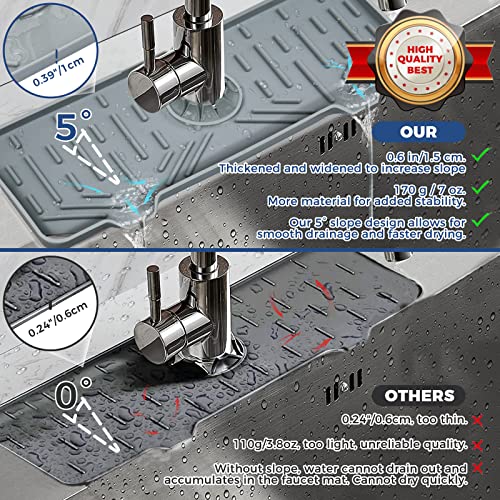 BFONS Silicone Faucet Handle Drip Catcher Drying Tray Mat Dish Soap Sponge Holder Accessories Gadgets for Kitchen Counter Bathroom Kitchen Sink Splash Guard -Grey - size: Grey(1Pack): 14.25"x5.35"