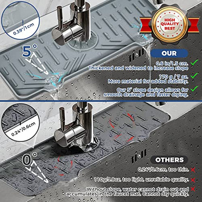 BFONS Silicone Faucet Handle Drip Catcher Drying Tray Mat Dish Soap Sponge Holder Accessories Gadgets for Kitchen Counter Bathroom Kitchen Sink Splash Guard -Grey - size: Grey(1Pack): 14.25"x5.35"