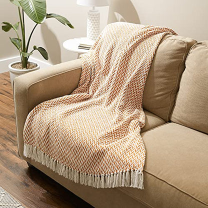 DII Zig Zag Throw Collection Modern Woven Cotton, 50x60, Pumpkin Spice - color: Pumpkin Spice, size: 50x60"