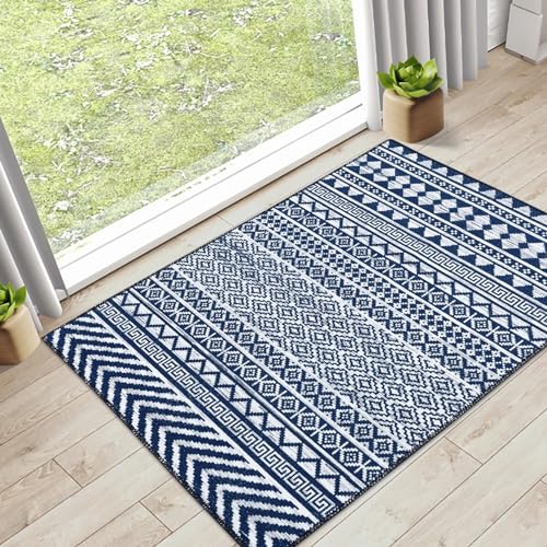 WESTLOOM 2x4 Small Entryway Rug Washable Indoor Doormat Non-Slip Floor Carpet Stain Resistant Boho Rug Moroccan Mat for Living Room Bedroom Kitchen, Blue - color: Blue, size: 2' x 4' (Rectangular)