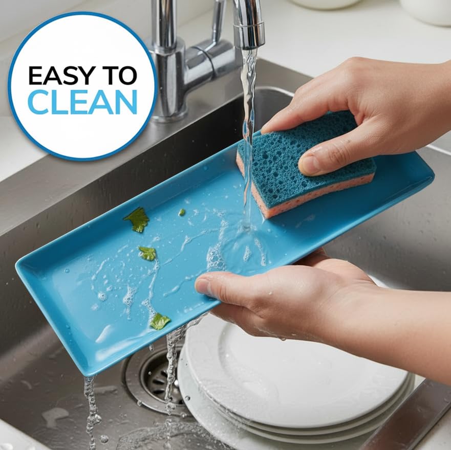 US Acrylic Coastal Plastic Serving Trays (Set of 4) 15” x 5” | Narrow Unbreakable Reusable Rectangular Party Platters | Serve Appetizers, Fruit, Veggies, & Desserts | BPA-Free & Made in USA - color: Coastal, size: 15" x 5"