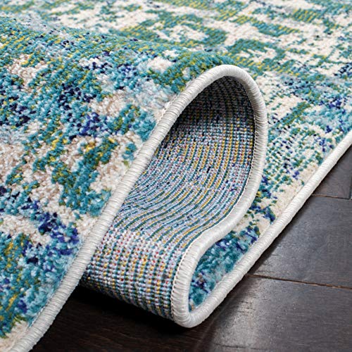 SAFAVIEH Madison Collection 2'2" x 10' GreenTurquoise MAD471Y Modern Abstract Non-Shedding Entryway Foyer Living Room Kitchen Runner Rug - color: Green/Turquoise, size: 2'2" x 10' (Runner)