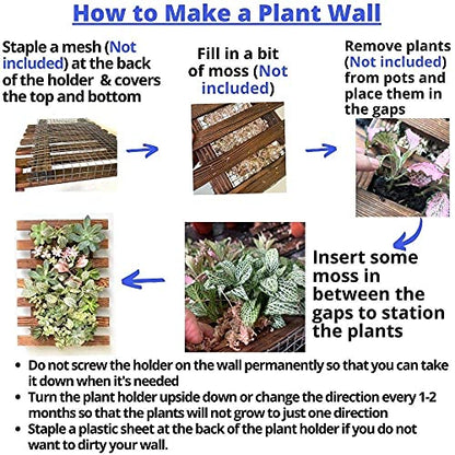 ShopLaLa Wooden Wall Planter for Succulents (40cm) Air Plant Wall Hanger | Indoor Outdoor, Live Orchid Wall Wood Display Frame Vertical Garden Balcony Deck Bathroom Macetas para Plantas De Aire - size: 40cm (15.7")