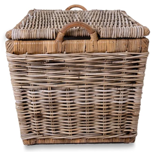 The Basket Lady Lift-Off Lid Wicker Storage Basket, L, Serene Grey | Outside: 24.5" L x 18" W x 17.5" H | Inside: 21.5"L x 15.5"W x 14"H - Handcrafted by artisans from natural rattan - color: Serene Grey, size: Large