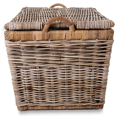 The Basket Lady Lift-Off Lid Wicker Storage Basket, L, Serene Grey | Outside: 24.5" L x 18" W x 17.5" H | Inside: 21.5"L x 15.5"W x 14"H - Handcrafted by artisans from natural rattan - color: Serene Grey, size: Large