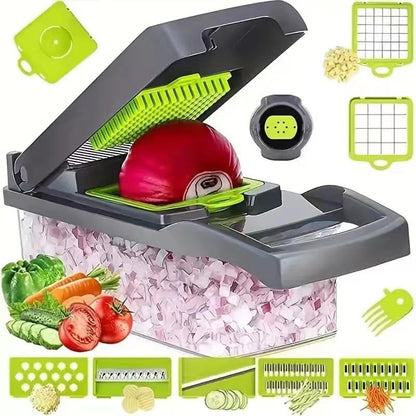 Multifunctional Pro-Series 14-in-1 Vegetable Chopper, Mandoline Slicer set, Veggie Chopper, Food Chopper with Container, Vegetable Cutter & Spiralizer for Onion Salad Home Essential Gadget & Kitchen