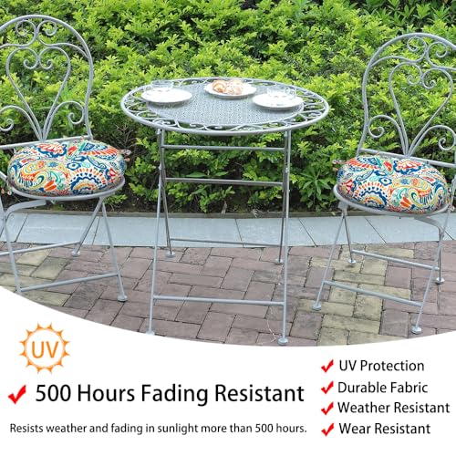 Magpie Fabrics 15" Round Bistro Seat Cushions with Ties, Set of 2, Waterproof All Weather Tufted 4" Thick Patio Chair Pads for Home Garden Dining Metal Stool - Paisley Multi - color: A Paisley Multi