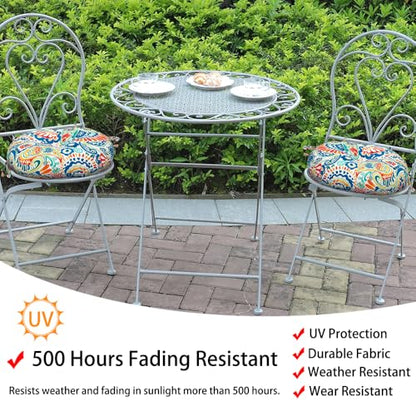 Magpie Fabrics 15" Round Bistro Seat Cushions with Ties, Set of 2, Waterproof All Weather Tufted 4" Thick Patio Chair Pads for Home Garden Dining Metal Stool - Paisley Multi - color: A Paisley Multi